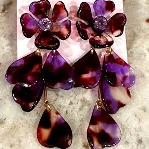 Kate Spade Gold-tone Pave petal Flower Linear Drop Earrings In Purple Multi